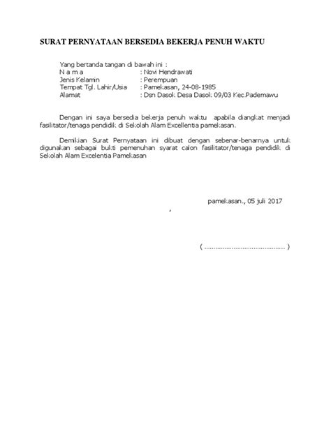 Surat Pernyataan Bekerja Penuh Waktu Pdf