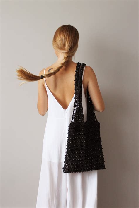 Macramé Bag Tote Bag Handmade Wooden Beaded Bag Crochet Bag