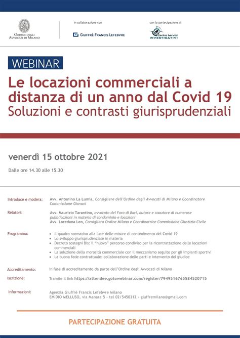 Avv Antonino La Lumia Le Locazioni Commerciali A Distanza Di Un Anno