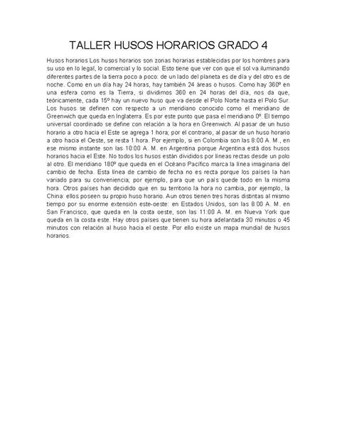 Taller de Husos Horarios para Grado 4 - Actividad Educativa - Studocu