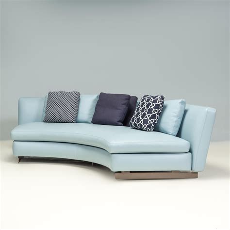 Rodolfo Dordoni For Minotti Blue Leather Seymour Low 01 Sofa For Sale