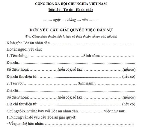 Mẫu đơn ly hôn thuận tình và cách điền mới nhất hiện nay