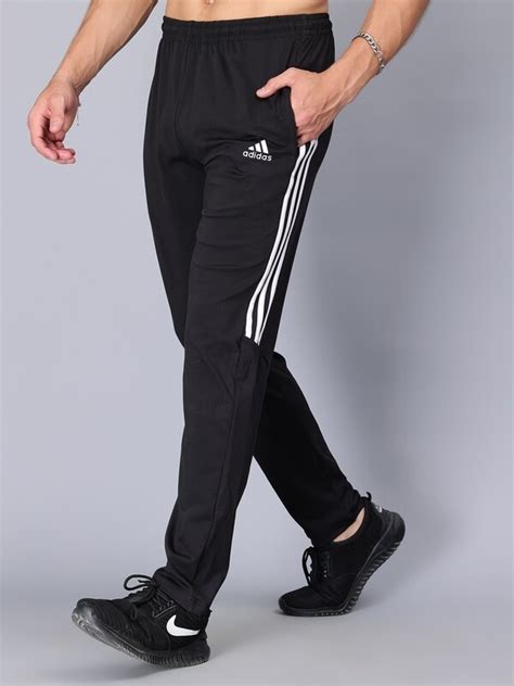 Adidas Solid And Casual Men Black Half Three White Stripes Track Pants