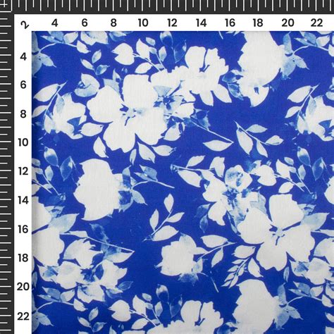 Royal Blue Floral Digital Print Japan Satin Fabric Fabcurate