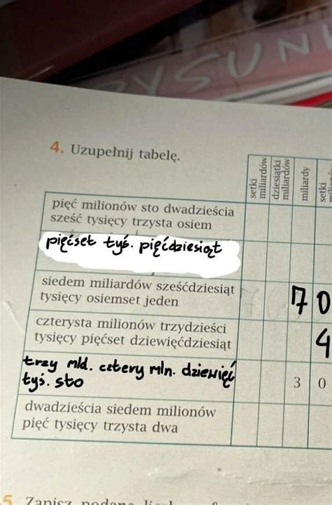 Uzupełnij tabele plisss klasa 5 zad 4 Brainly pl