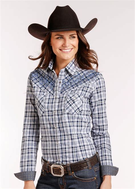 Panhandle Slim Ladies White Black And Blue Plaid Snap Up Western Shirt R4s4245 Country Girl