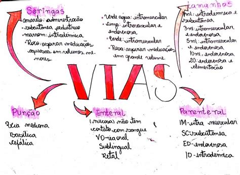 Mapa mental sobre Vias de Aplicação de Medição Curso tecnico de