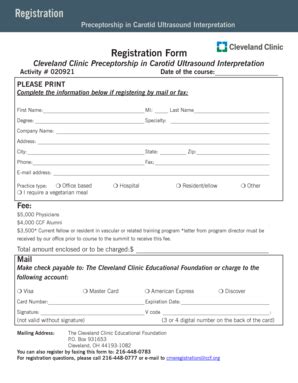 Fillable Online Registration Cleveland Clinic Center For Continuing