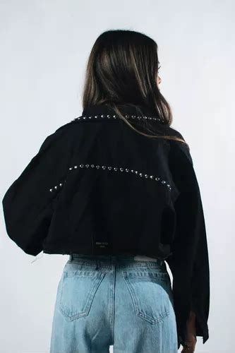 Campera Jean Mujer Tachas Moda Todos Los Talles Negra Cuotas Al Mismo