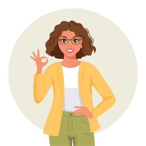 Premium Vector Woman With Joyful Expression Shows Hand Ok Gesture The