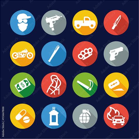 Modern Gangster Icons Flat Design Circle Stock Vector | Adobe Stock