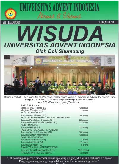 UNIVERSITAS ADVENT INDONESIA WISUDA UNIVERSITAS ADVENT INDONESIA Oleh