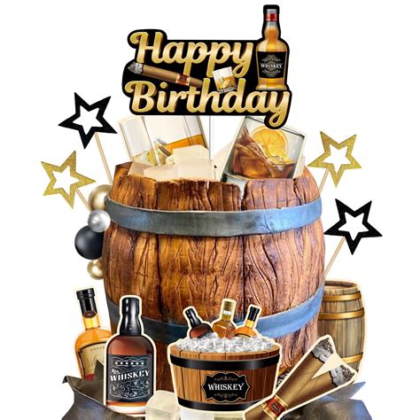 30th Whiskey Cake Topper For Men Aged To Perfection Party Supplies Glitter Black