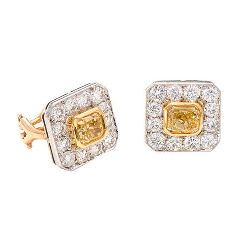 Yellow And Colorless White Diamond Earrings - petersuchyjewelers