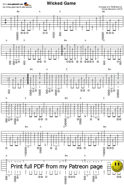 WICKED GAME Fingerstyle Guitar Tab GuitarNick