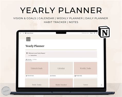 Notion Yearly Planner Notion Template Weekly Undated All In One Digital Planner Daily