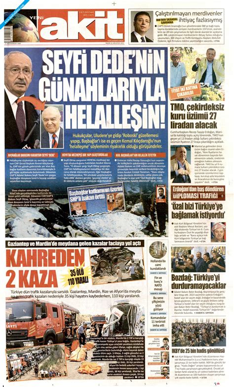 Yeni Akit Gazetesi 21 Ağustos 2022 Pazar