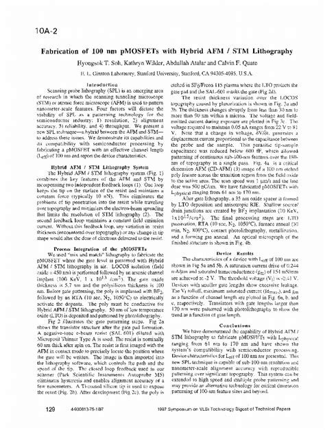 Fabrication Of 100 Nm PMOSFETS With Hybrid AFW STM Lithography IEEE