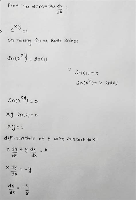 [solved] Find The Derivative Of Y With Respect To X If 2 Xy 1 The