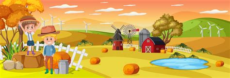 Farm horizontal landscape scene with children cartoon character 2747479 ...