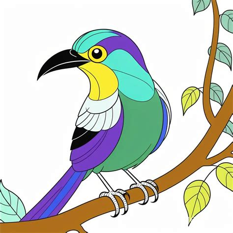 Realistic Torogoz Bird Coloring Page With Volcano And Jungle Background