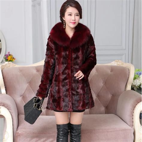 Genuine Real Mink Fur Coats For Women Plus Size 4xl With Fox Fur Collar Long Jacket For Femme