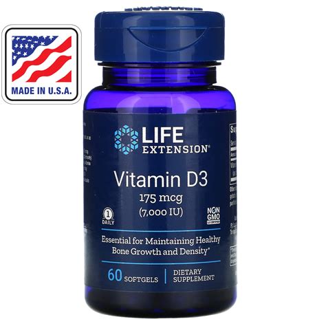 USA Life Extension Vitamin D3 Cholecalciferol 25 mcg / 1000 IU / 5000 ...