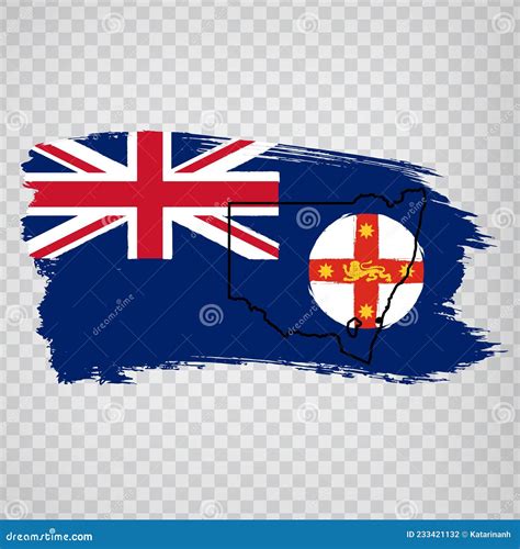 Flag New South Wales Of Australia From Brush Strokes Blank Map New