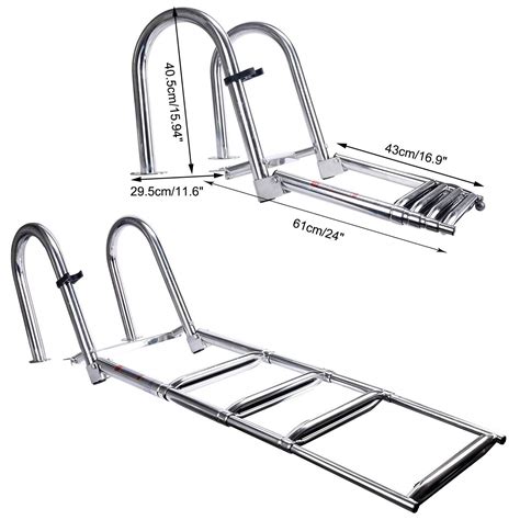 Amarine Made Boat Ladder 4 Steps Removable Premium Stainless Folding