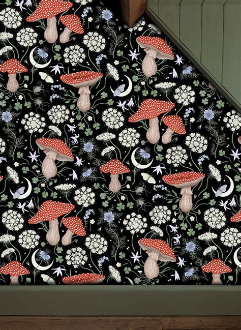 Mushroom Magick Black Wallpaper | Sarah Wildling