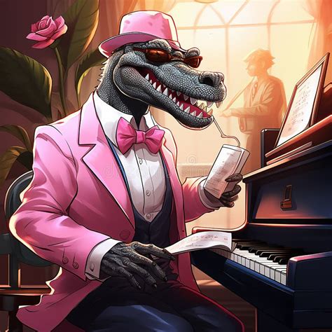 Cartoon Character of an Alligator in Pink Playing the Piano. Stock Illustration - Illustration ...