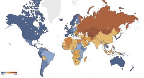 2012 Age Standardized Cvd Mortality Rate By Country Per 100000