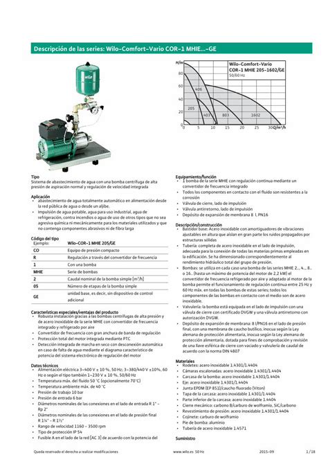 Pdf Descripci N De Las Series Wilo Comfort Vario Cor Mhie Ge