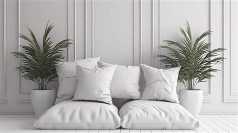 Plant Aesthetic Room Decor 3d Render Of A White With Couch Pillow And ...