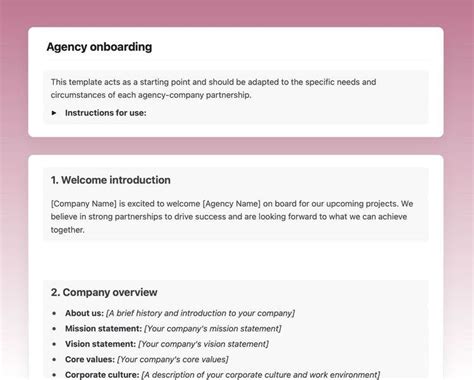 Agency Onboarding Free Craft Template