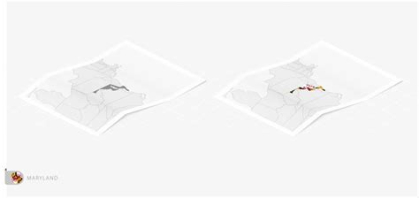 Conjunto De Dos Mapas Realistas De Maryland Con Sombra La Bandera Y El