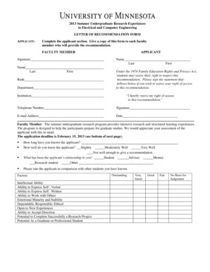 Fillable Online 2013 REU Letter Of Recommendation Form Electrical And