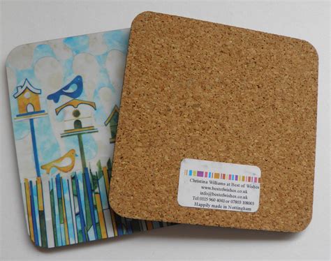 2 X Cork Backed Coasters Original Birdhouses Design Etsy