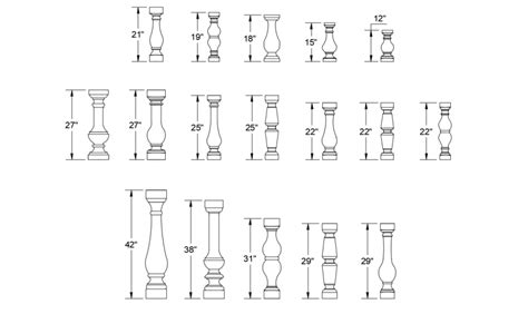 Standard Balcony Railing Balusters Elevation Blocks Drawing Details Dwg