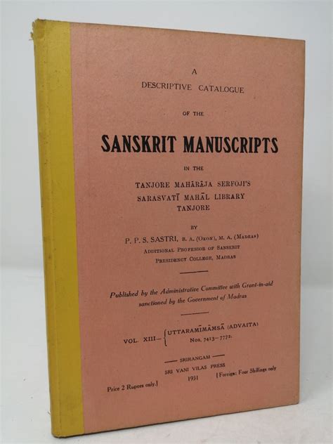 A Descriptive Catalogue of the Sanskrit Manuscripts in the Tanjore ...