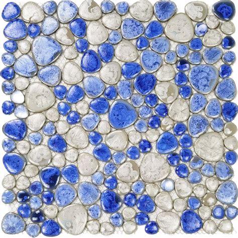 Uniquely Crafted Blue Pebble Floor Tile Cobblestone Porcelain Mosaic - – FOC Tile