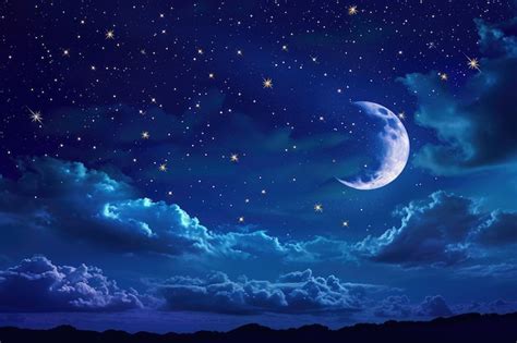 Premium Photo | Sky night stars and moon islamic night