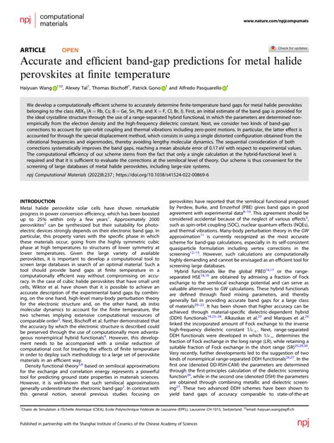 Pdf Accurate And Efficient Band Gap Predictions For Metal Halide