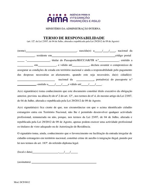 Aima 0003 Termo De Responsabilidade Viagem Carta Convite Pdf