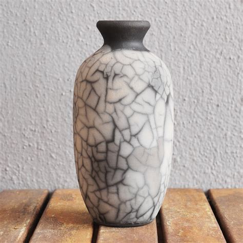 koban raku pottery vase  water tube smoked raku handmade