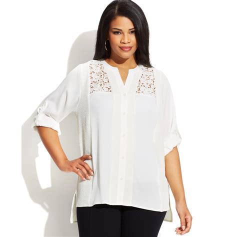 Calvin Klein Plus Size Threequartersleeve Lace Blouse In White Birch