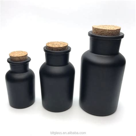 60ml 125ml 250ml Matte Black Frosted Fresh Flower Decoration Pill Glass Bottle With Cork Seal