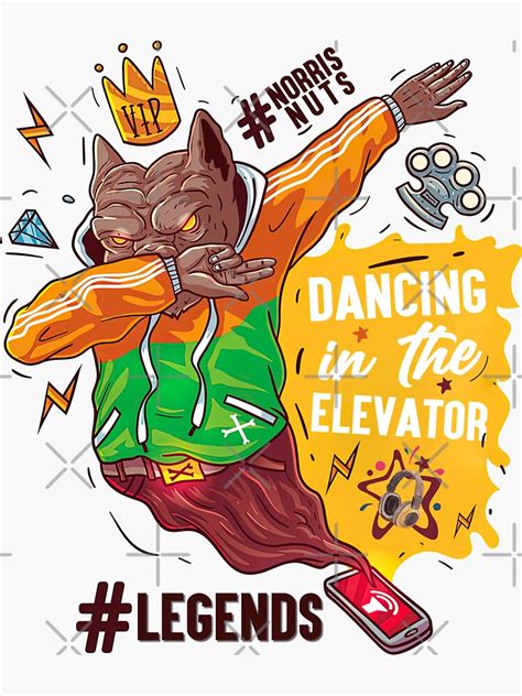 "Dancing in The Elevator, Norris Nuts Dancing Dog" Sticker by graphic-genie | Redbubble