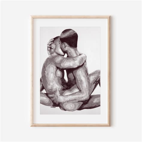 Gay Nude Couple Hugging Print Nude Males Print LGBTQ Decor Erotic