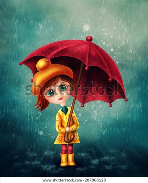 Little Girl Umbrella Rain Stock Illustration 287808128 Shutterstock